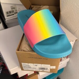 Lucky Brand Multicolor rainbow pastel Parker matte pride ombré Slide Sandals 10M